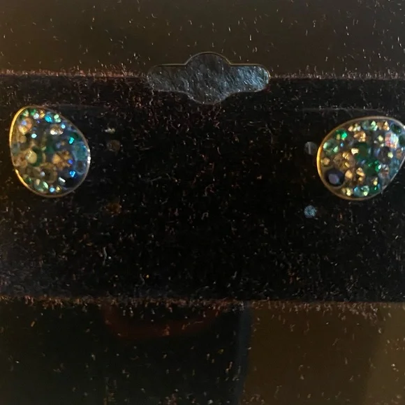 Swarovski multi color crystal studs/ pierced earrings in hold tone setting. 5” - Picture 3 of 5